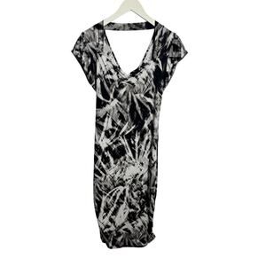 Guess Dress Women M White Black Tie Dye Y2K Bodycon Cap Sleeve Bratz Ruched Club
